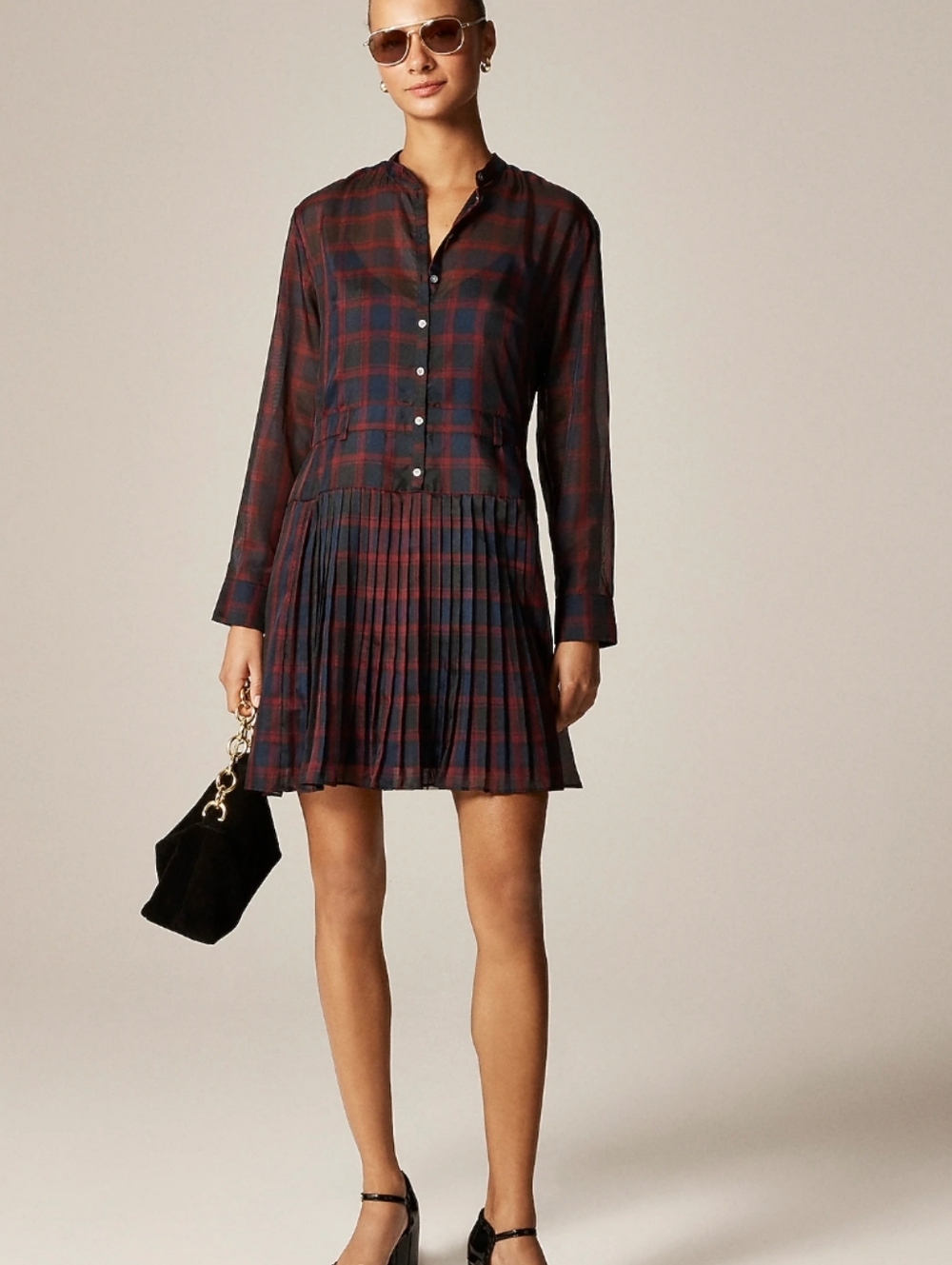 J Crew Pleated shirt-dress in Stewart tartan print CQ326 NWOT Size 0